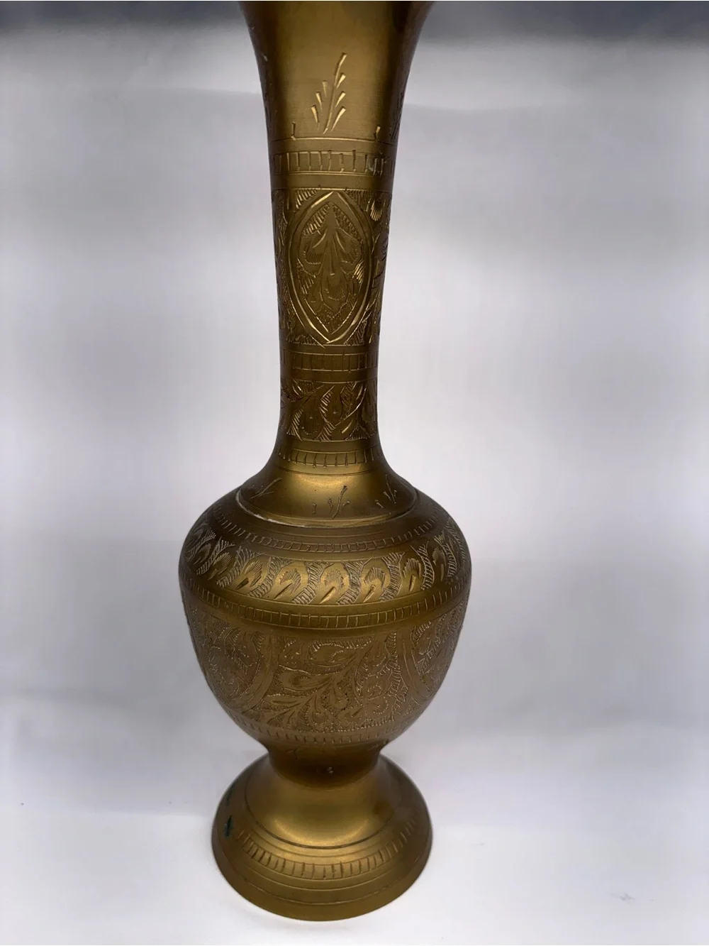 Vintage Ornate Etched Brass Vase – Detailed Floral Engravings, 12